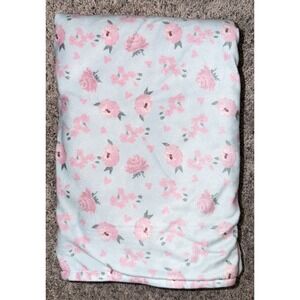 Le Bebe Favorite Baby Blanket Blue Pink Floral Flowers Velour Sherpa Security